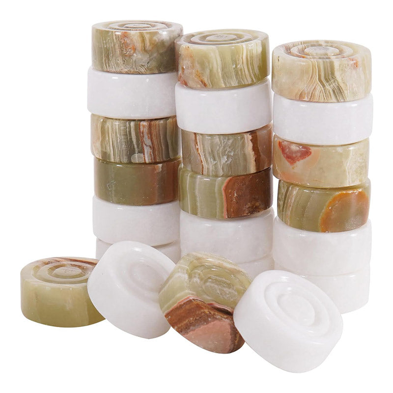 White and Green Onyx Marble Checkers Pieces Set For 15 Inches Checkers Game