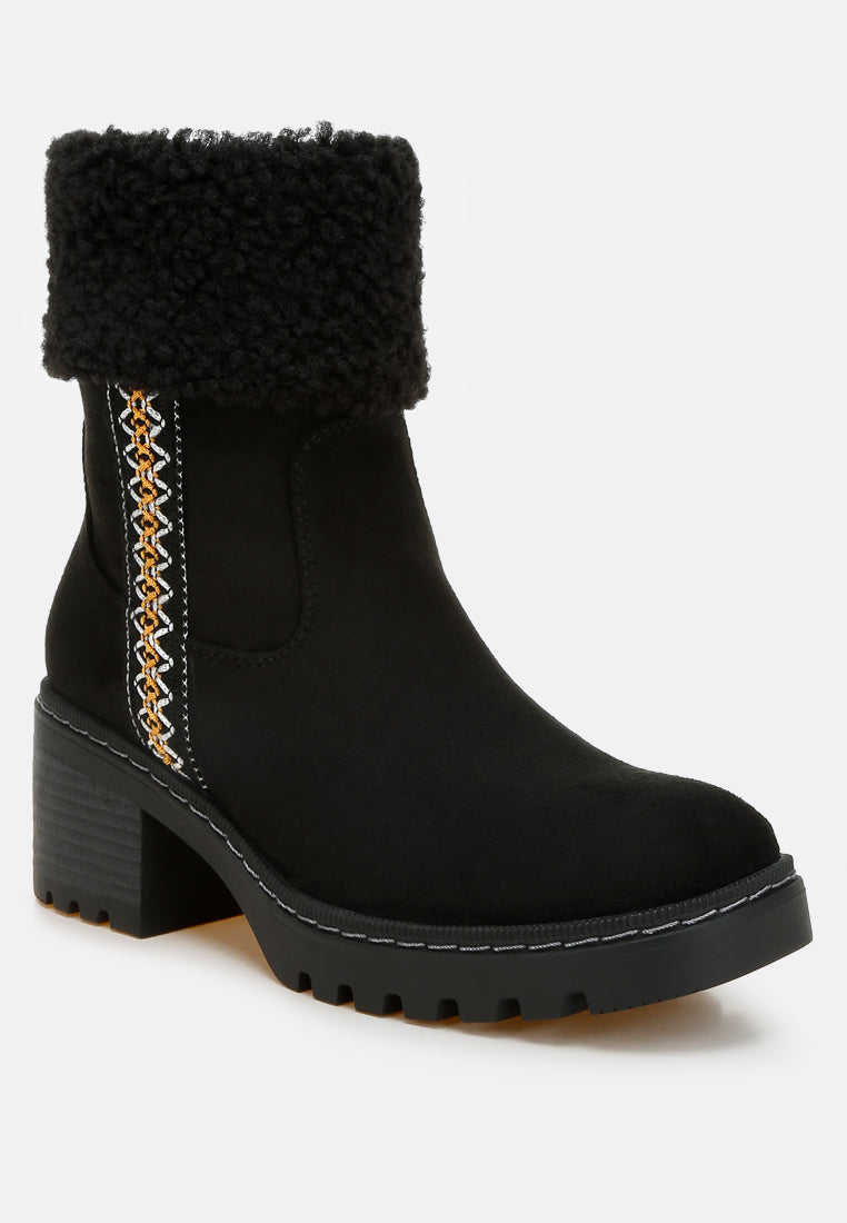 Woolly Faux Fur & Embroidery Detail Boots-1