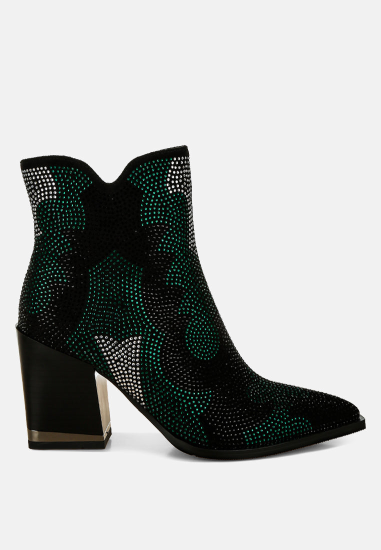 Zarka Rhinestones Embellished Block Heel Boots By RAG-0