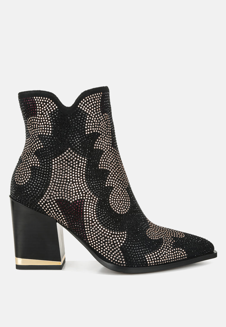 Zarka Rhinestones Embellished Block Heel Boots By RAG-5