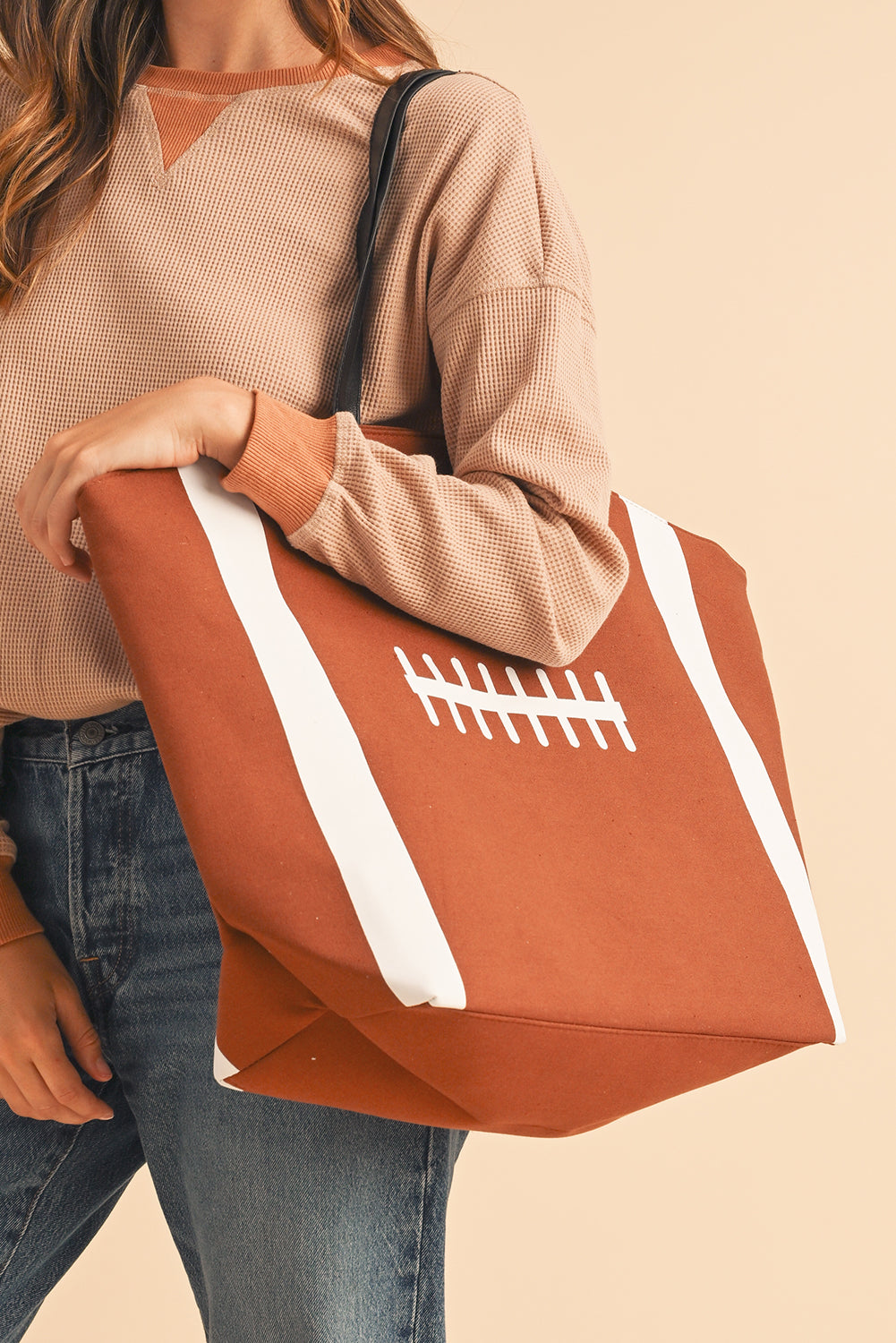 Chestnut Foootball Pattern Canvas Large Tote Bag