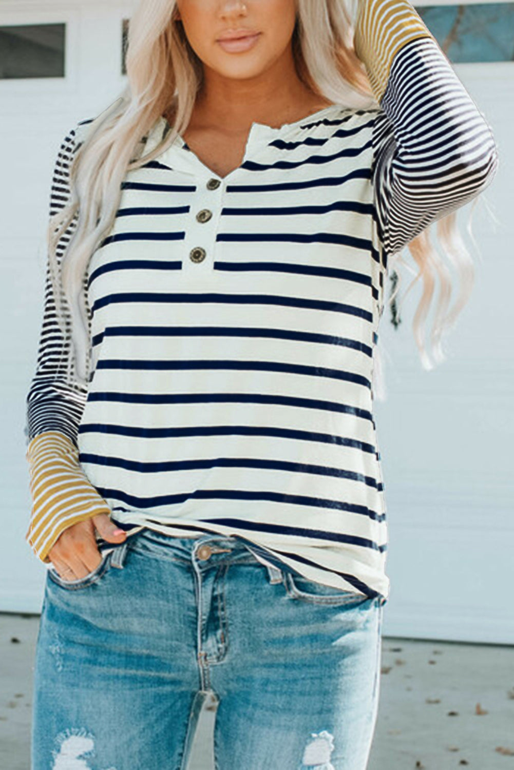 Annie Stripe Button Henley Top-1