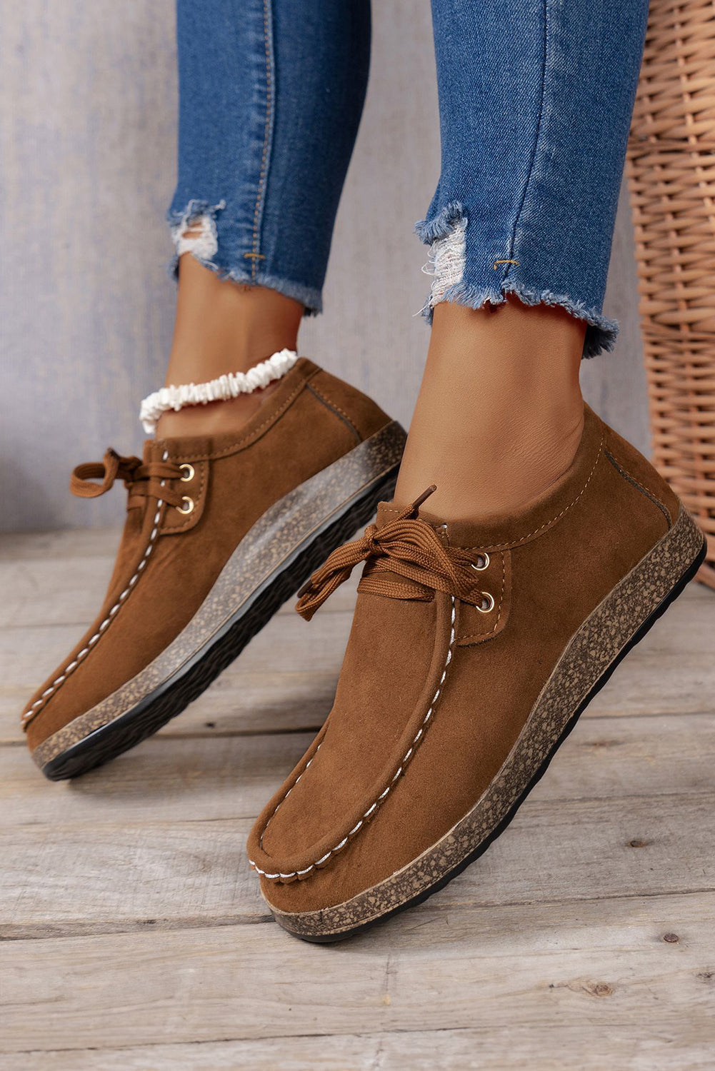 Coffee Lace Up Casual Shoes