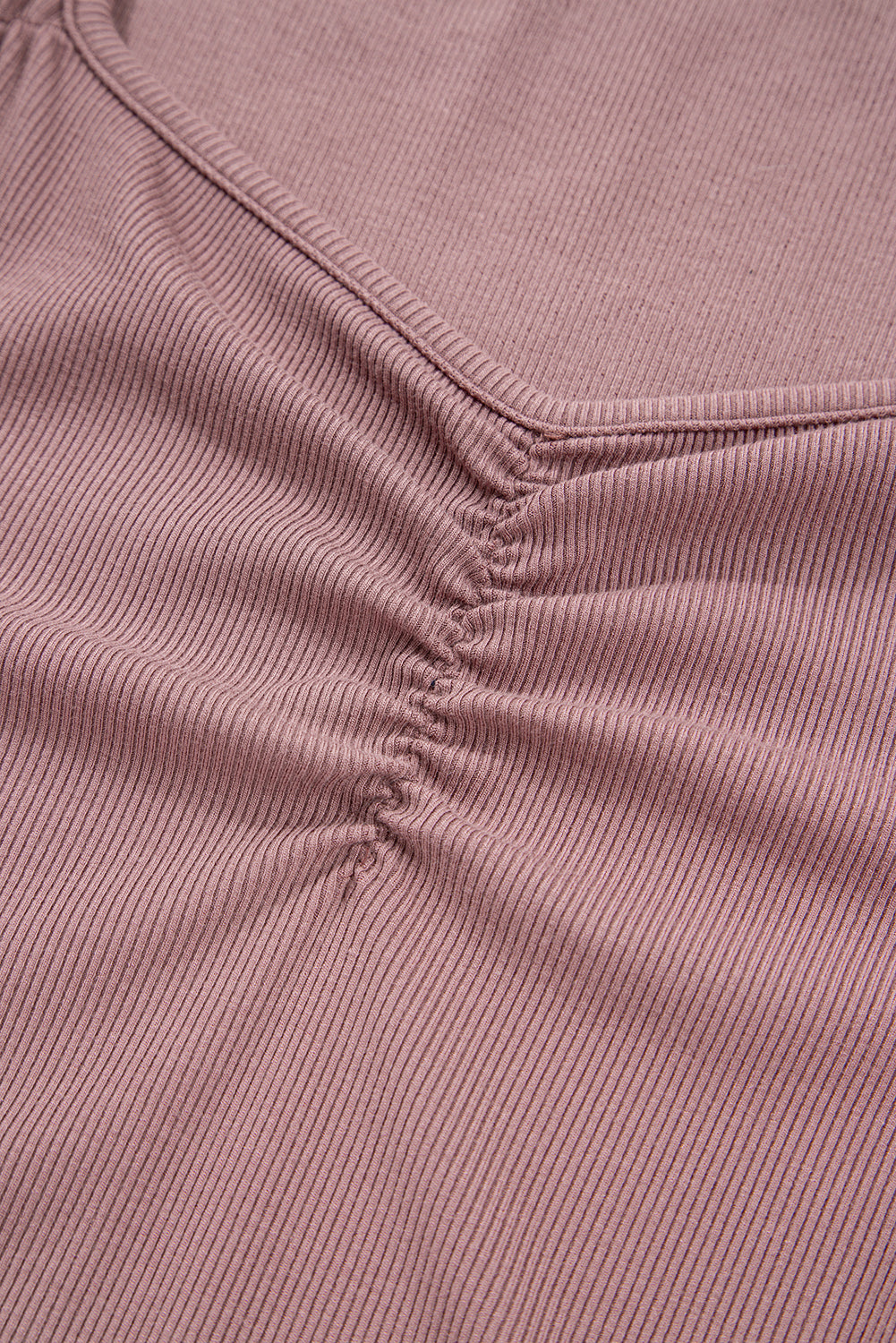 Old Rose Ruched Sweetheart Neck Ribbed Long Sleeve Top