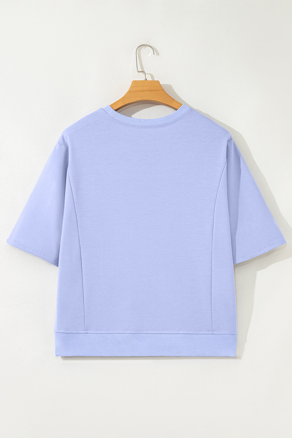 Beau Blue Solid Color Floral Patched Half Sleeve Tunic Top