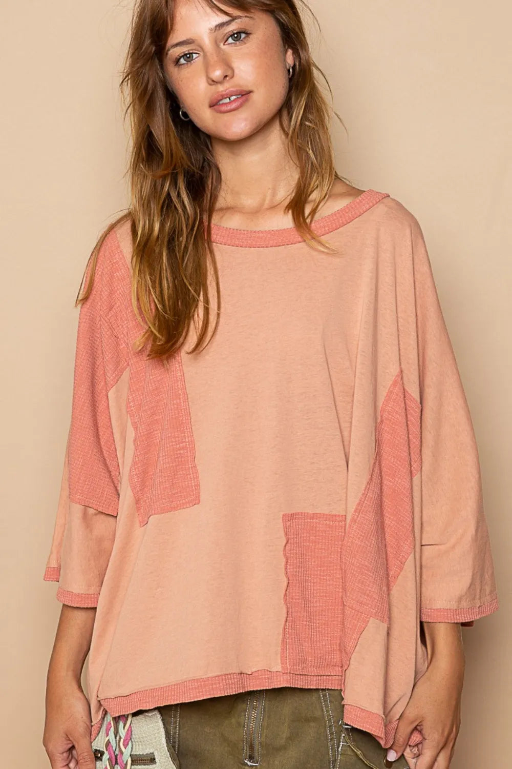 Frayed Edge Patchwork Oversized T-Shirt