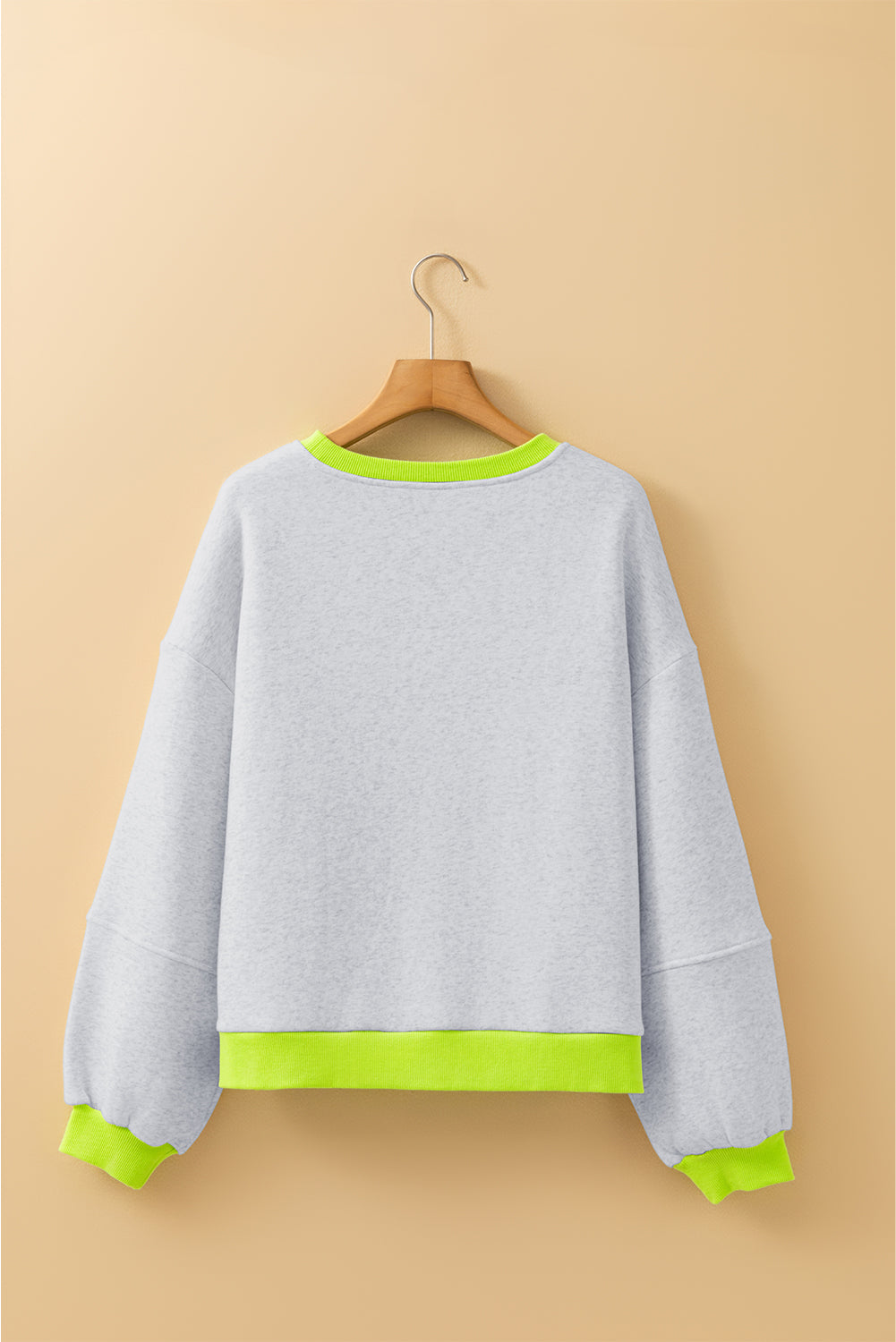 Light Grey Contrast Color Patchwork Drop Sleeve Loose Sweatshirt