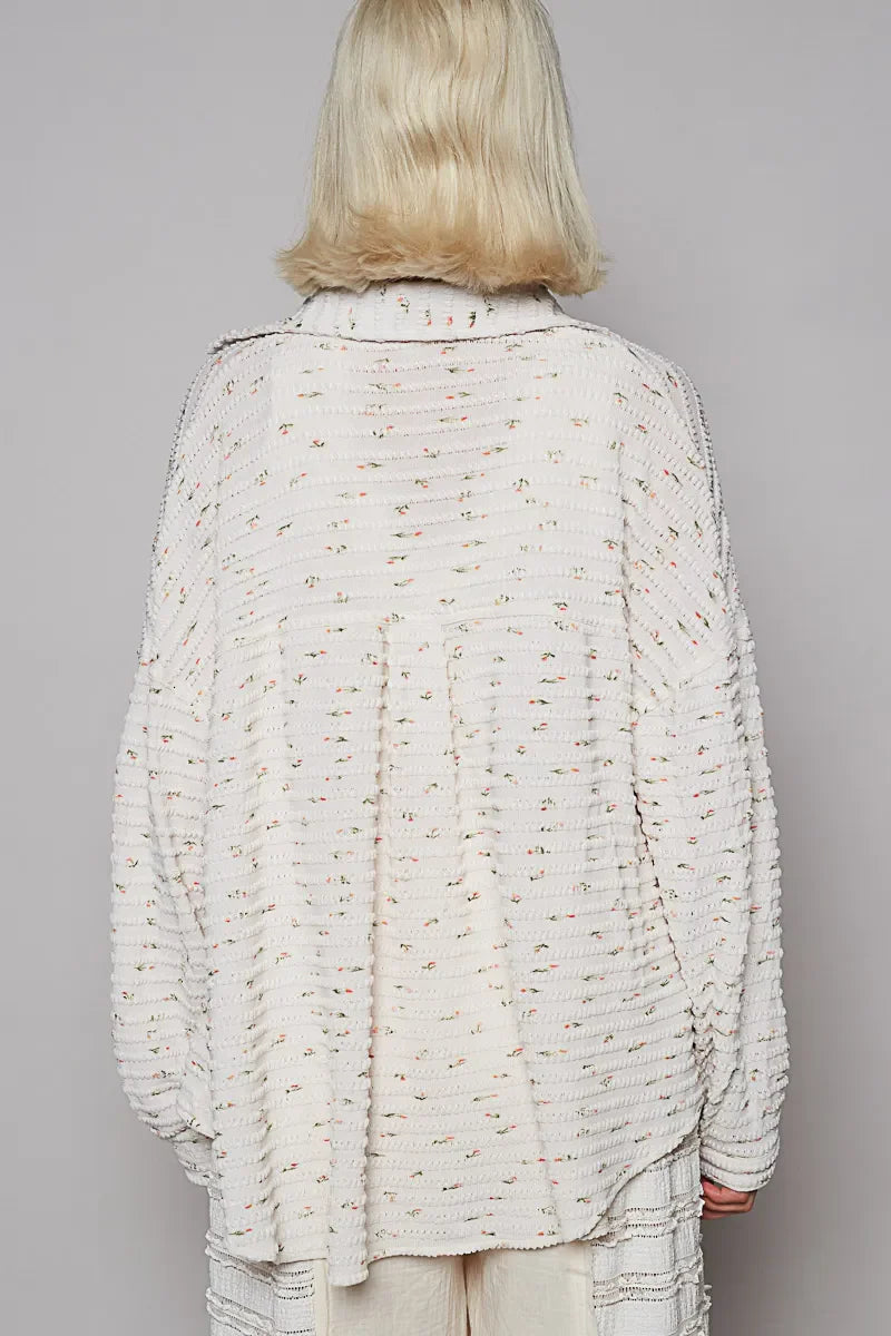 Floral Print Textured Button-Up Shirt