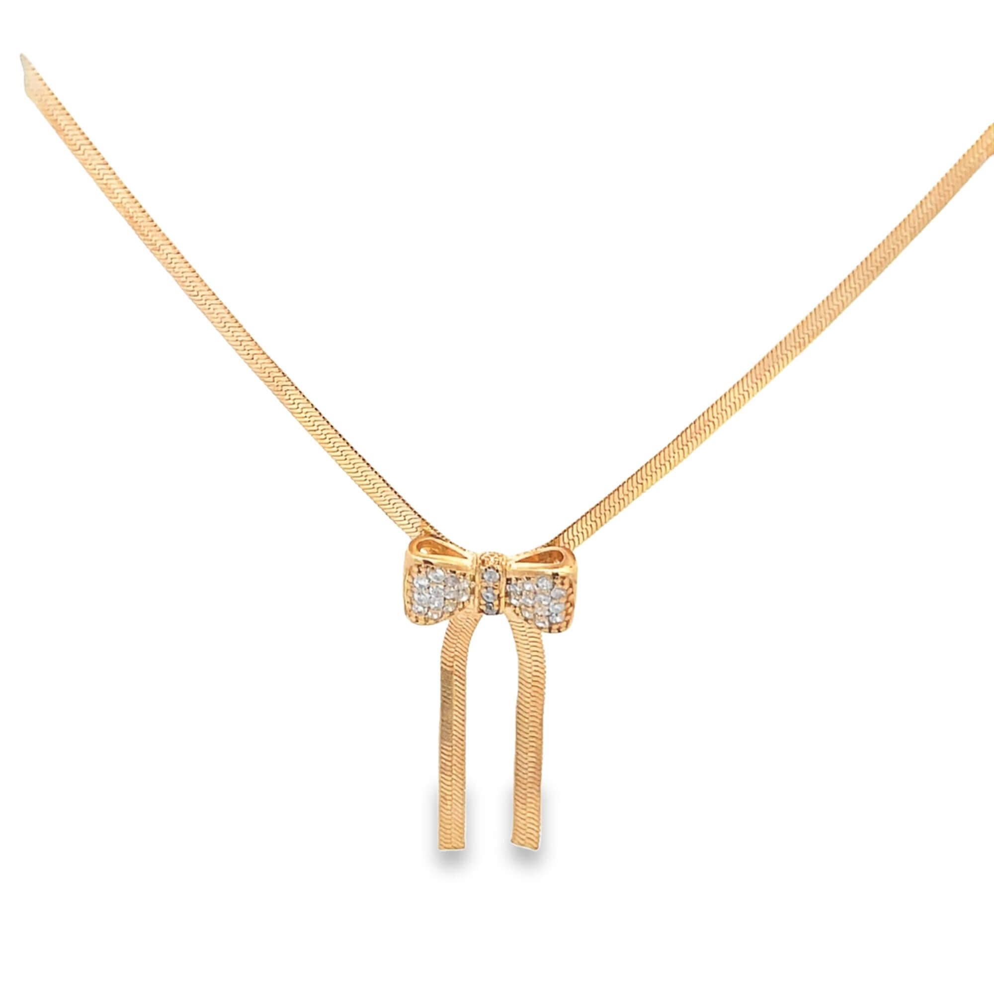 3mm Herringbone Snake Necklace with CZ Bowtie Charm (H254)(I282A)-0