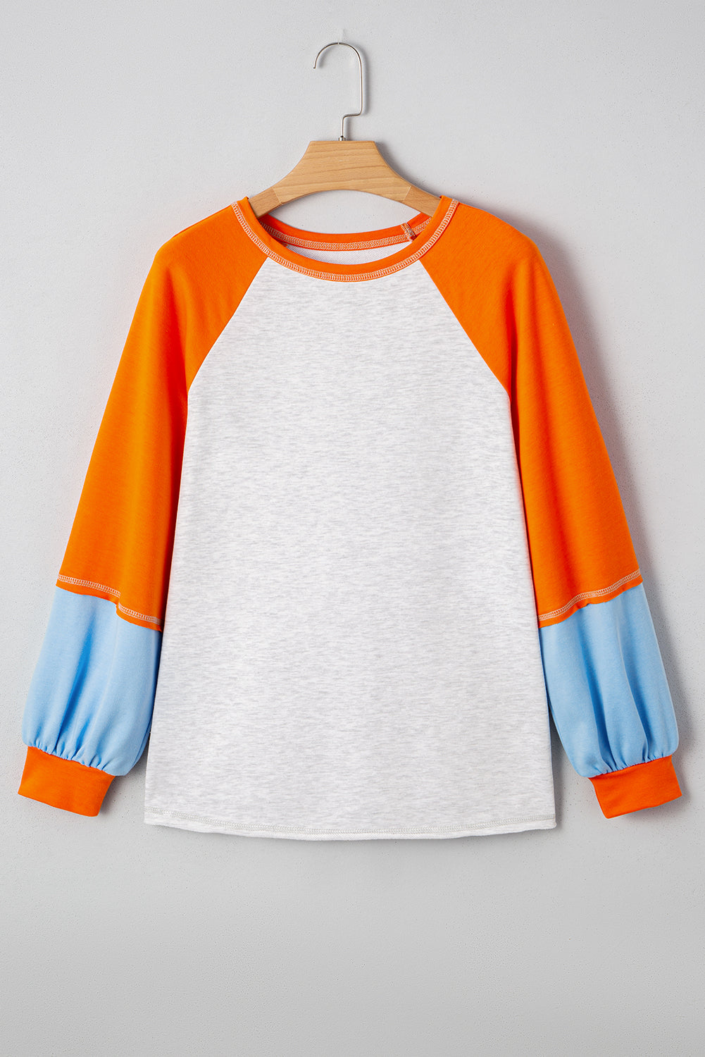 Light Grey Colorblock Raglan Sleeve Loose Fit Top