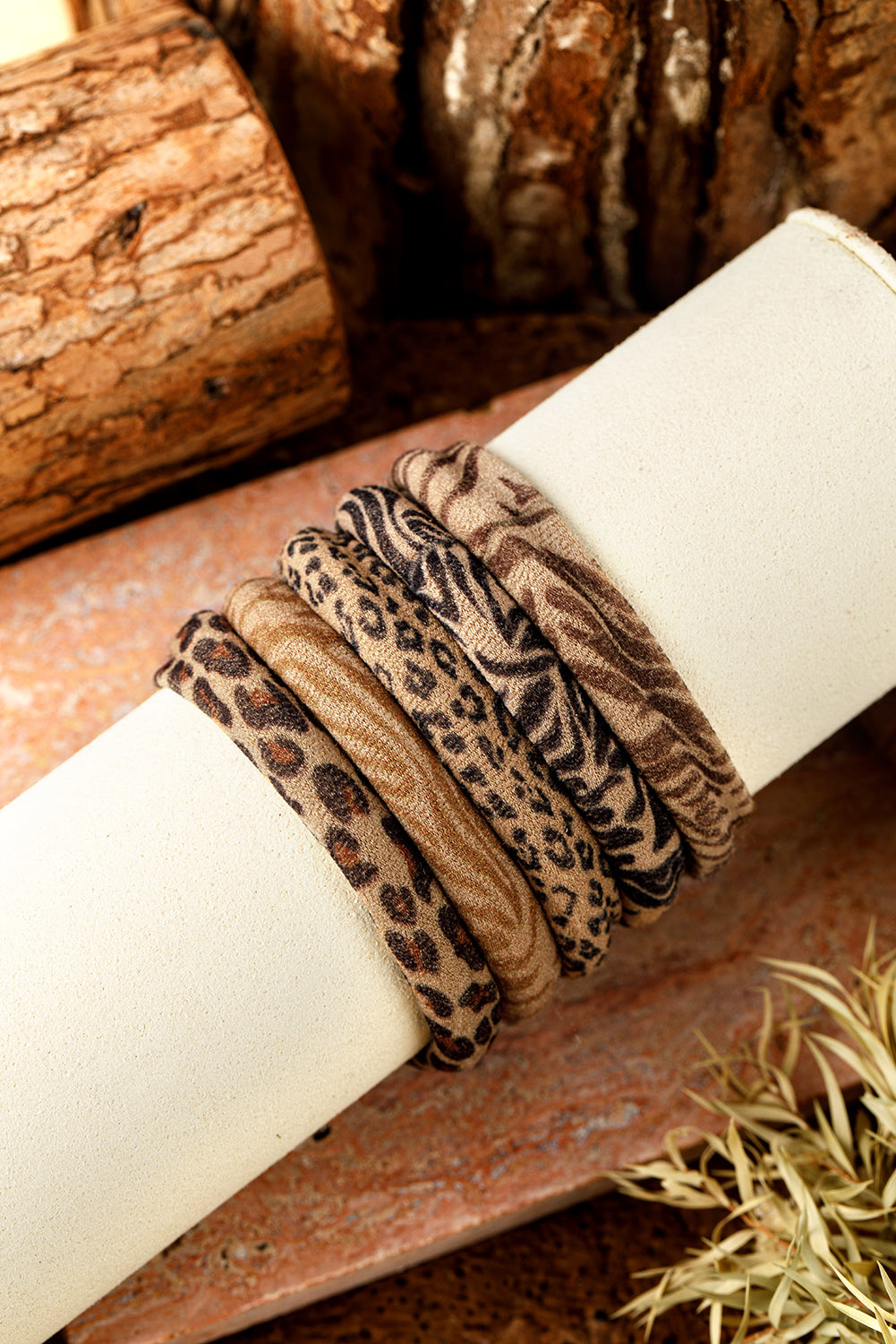 Light French Beige Leopard Print Elastic Hair Tie