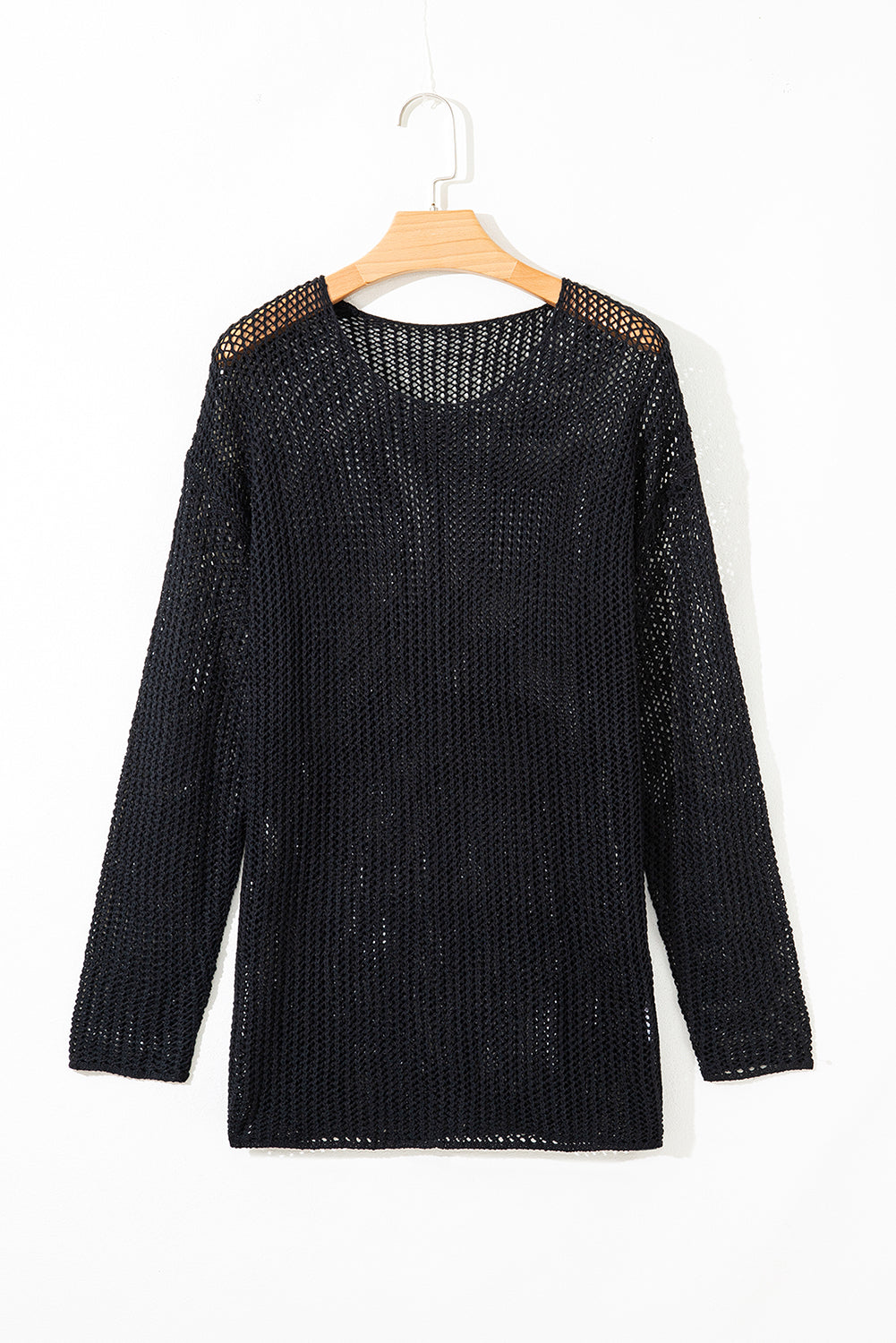 Black Crochet Hollow-out Knit Sweater