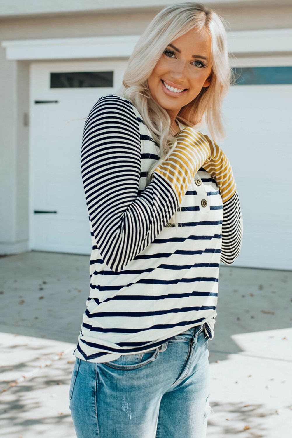Annie Stripe Button Henley Top-3