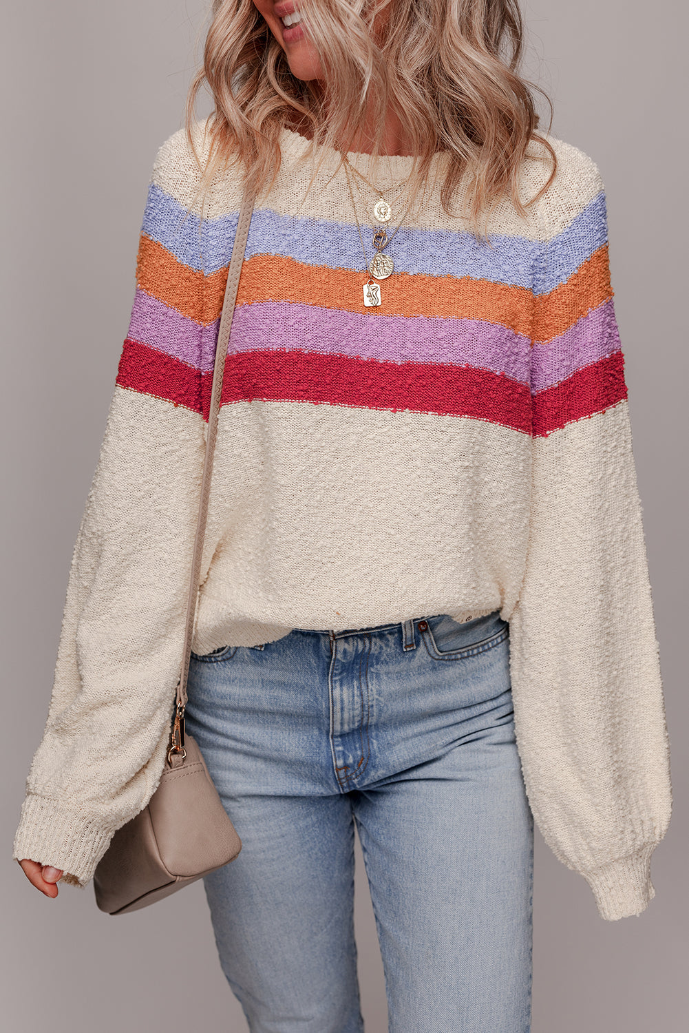 Jet Stream Striped Colorblock Drop Shoulder Textured Sweater