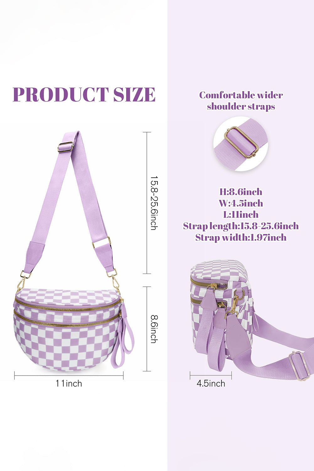 Phalaenopsis Checkered Print Wide Strap Large Crossbody Bag