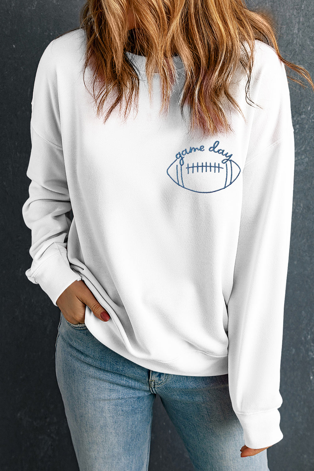 White game day Football Embroidered Casual Sweatshirt