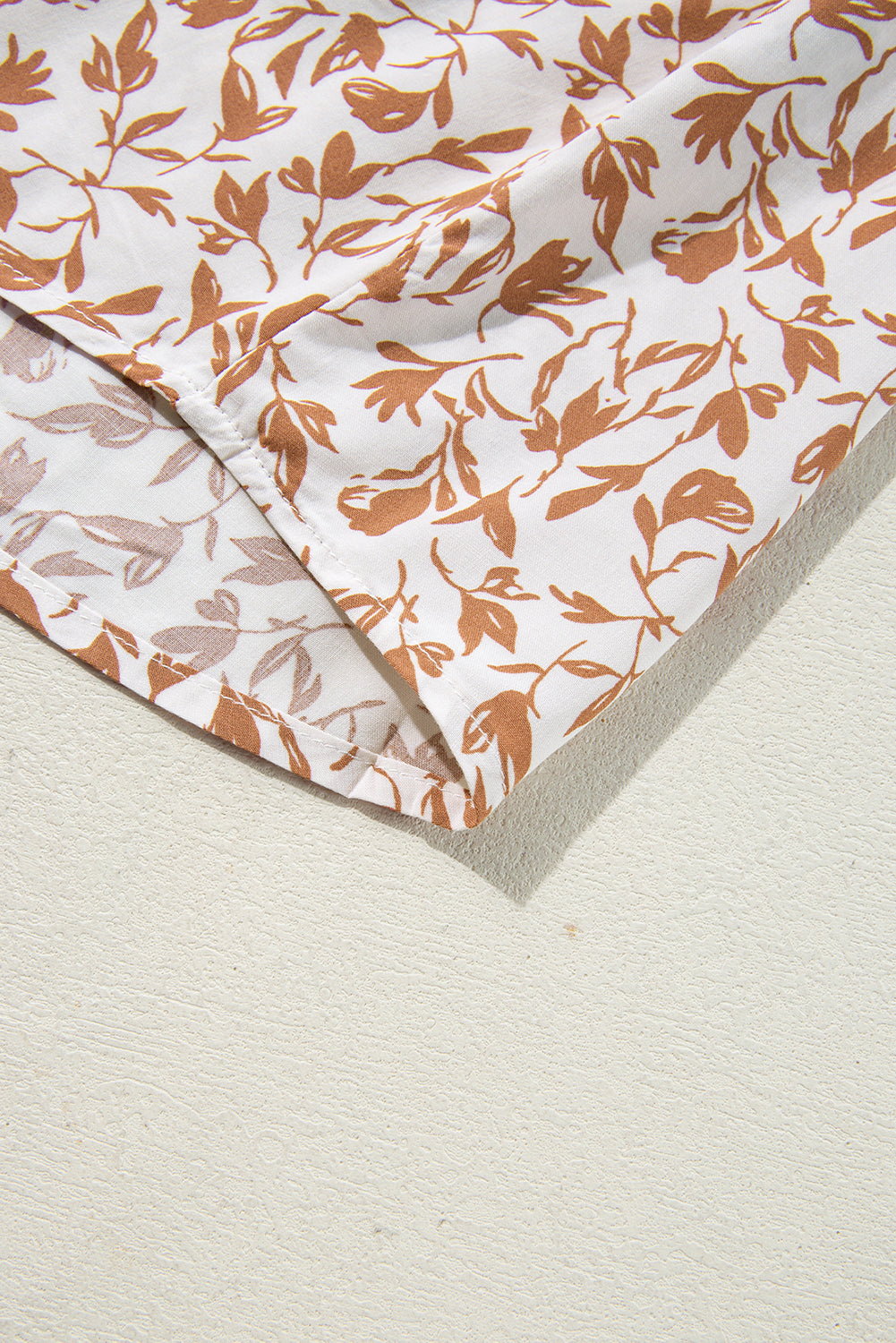 Khaki Printed Floral Print Lace Detail Puff Sleeve Shirt