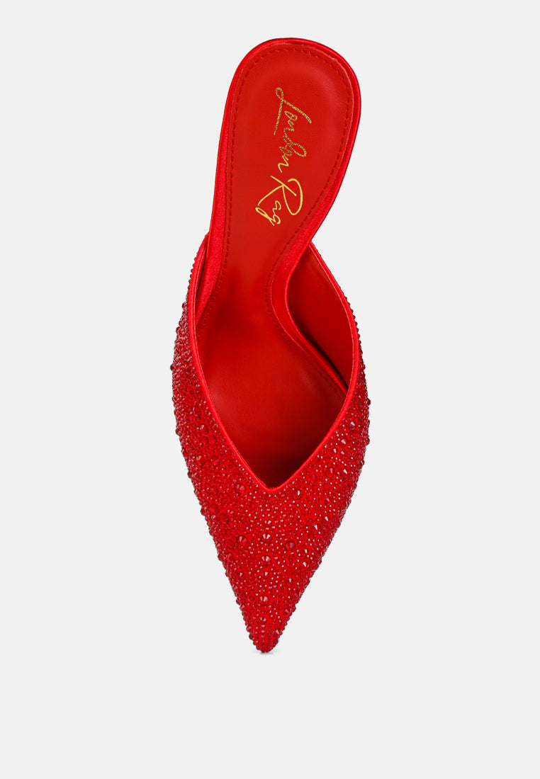 Aldora Rhinestones Embellished Satin Mules By RAG-3