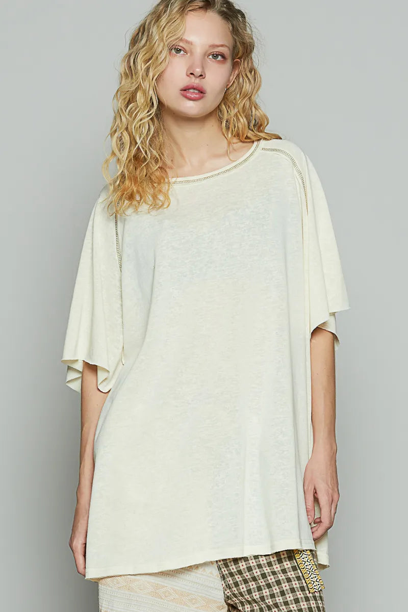 Contrast Stitching Half Sleeve Oversized T-Shirt
