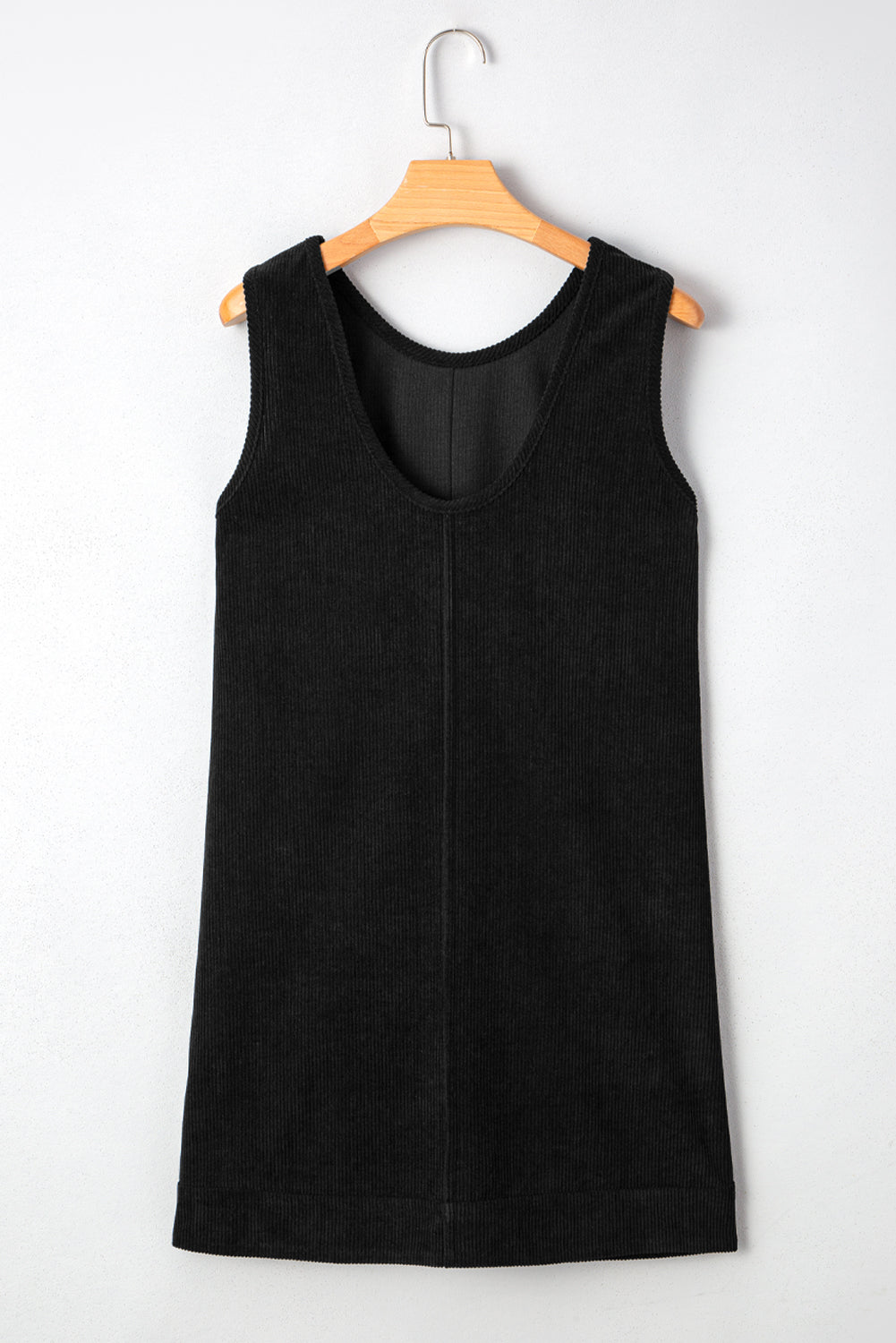 Black Corduroy Exposed Seam Sleeveless Mini Dress