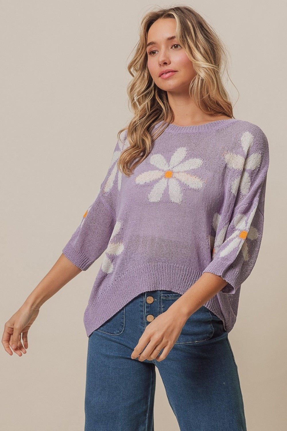BiBi Floral Pattern Slit Sweater-4