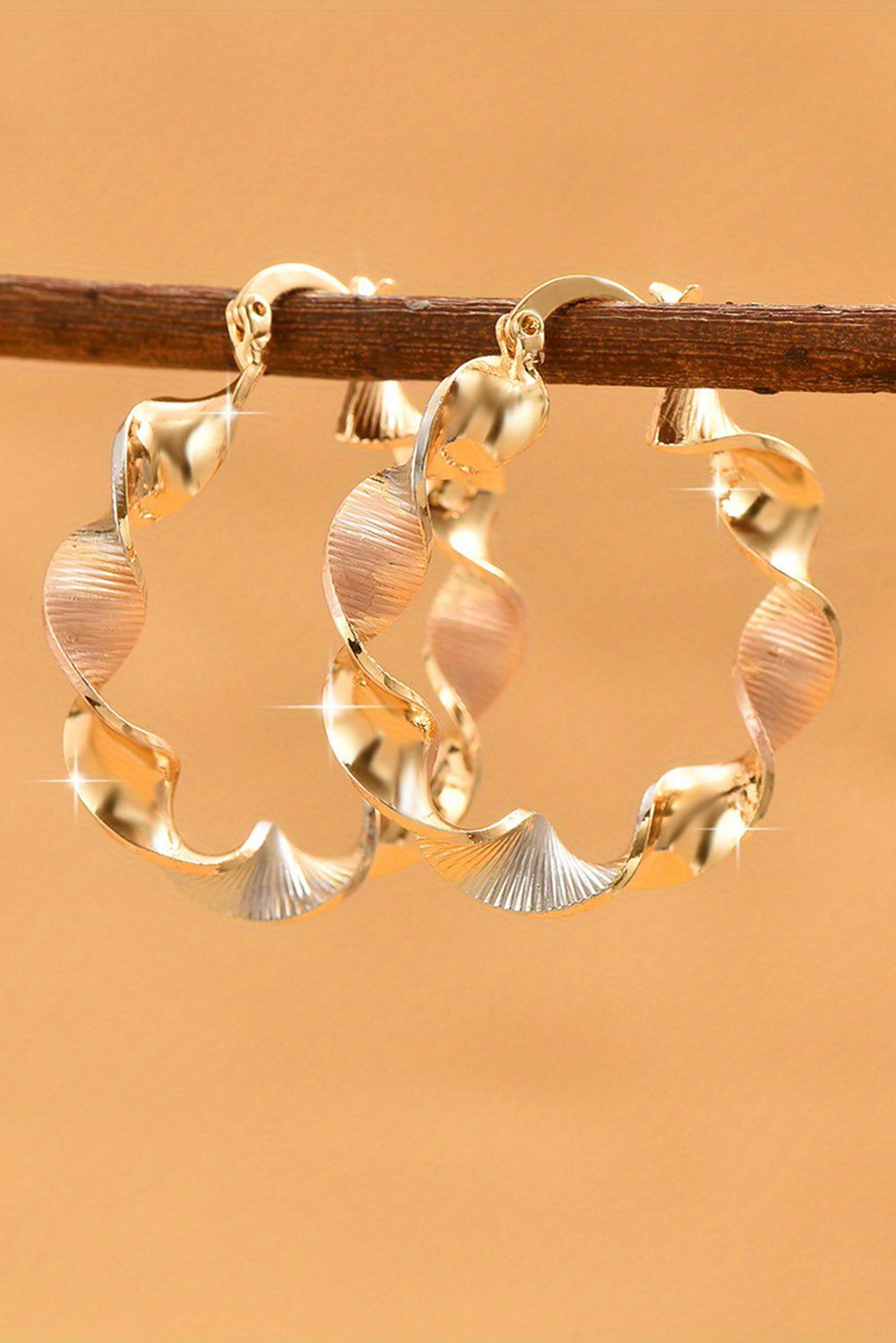 Gold Twisted Round Hoop Earrings