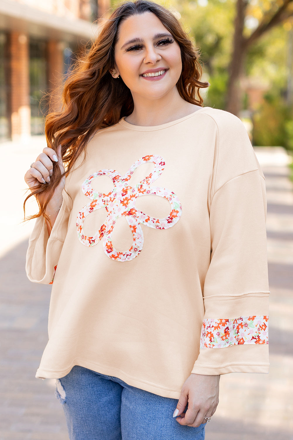 Harmony Plus Size Flower Patched Top-2