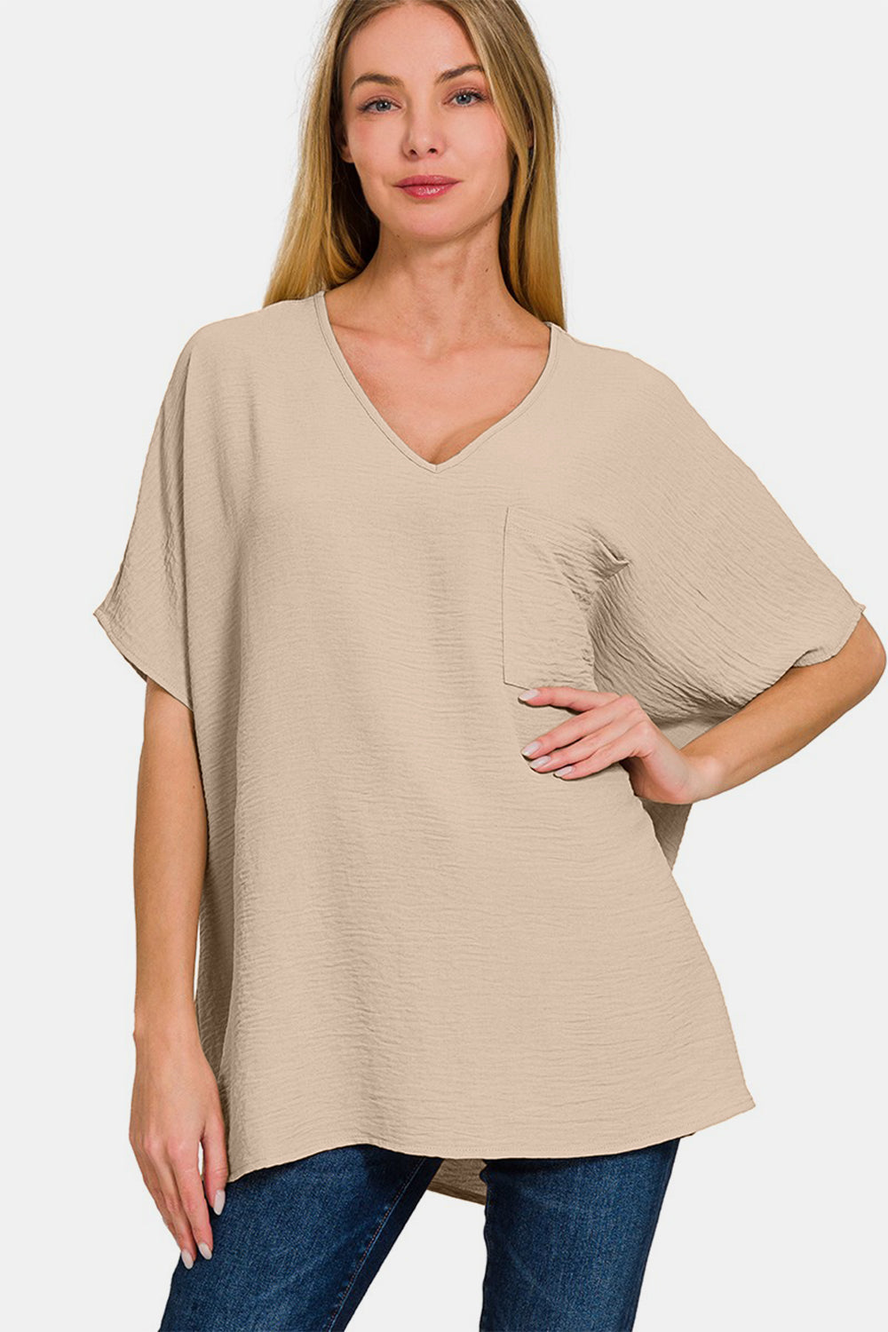 Zenana Full Size Texture V-Neck Short Sleeve Top-2
