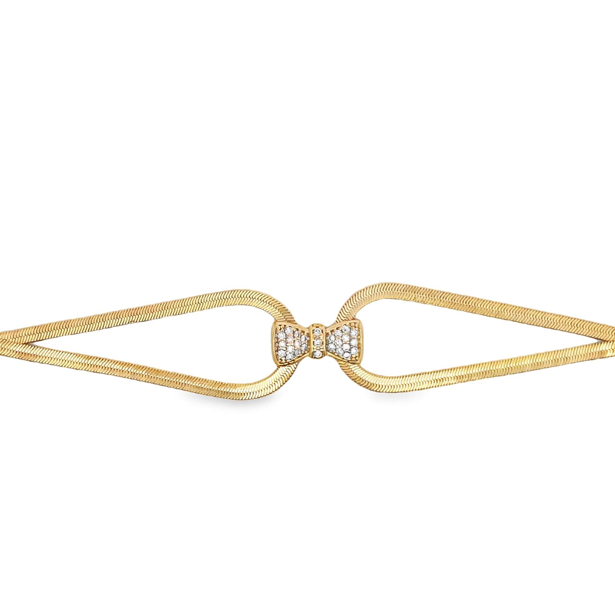 3mm Herringbone Snake Necklace with CZ Bowtie Charm (H254)(I282A)-2