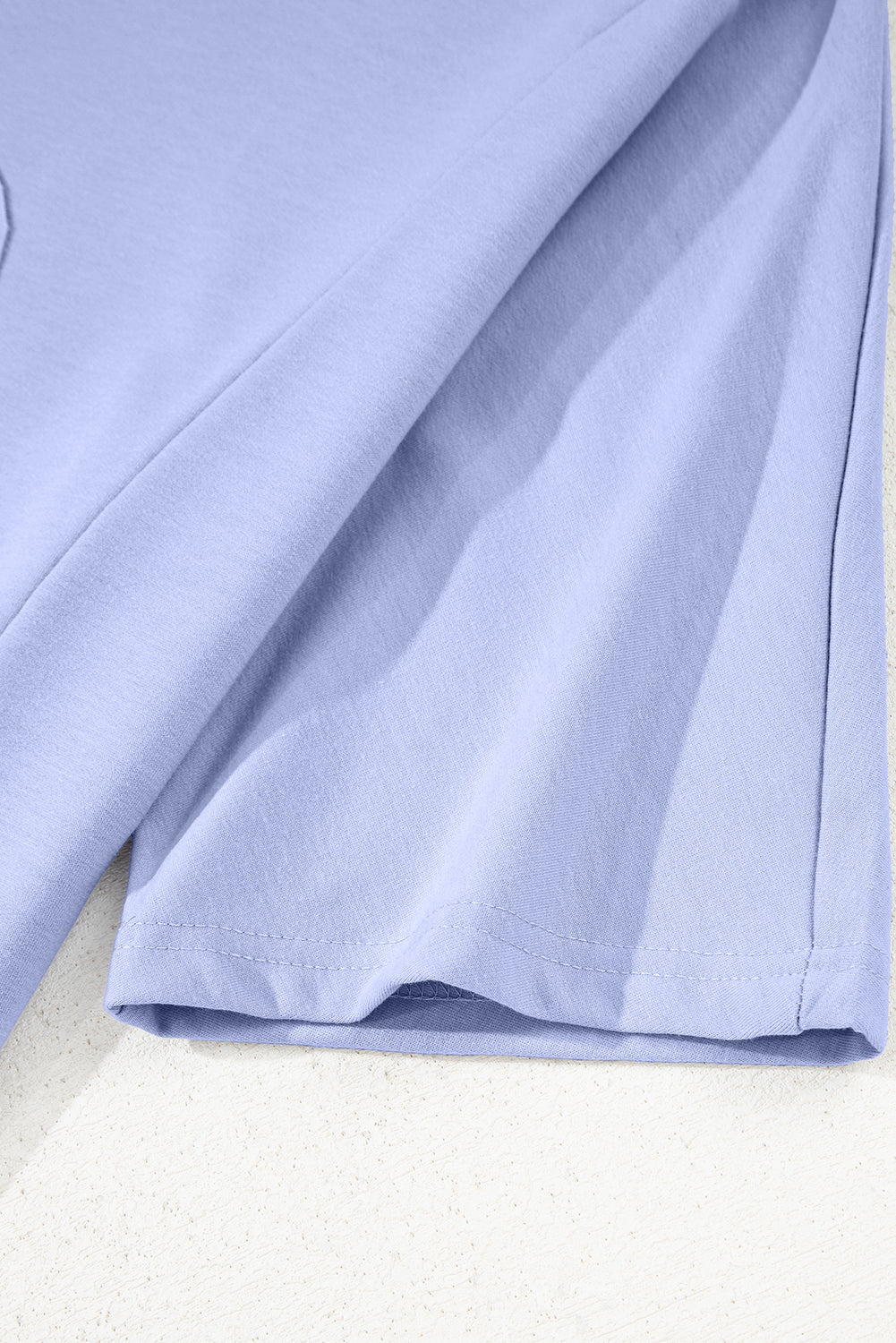 Beau Blue Solid Color Floral Patched Half Sleeve Tunic Top