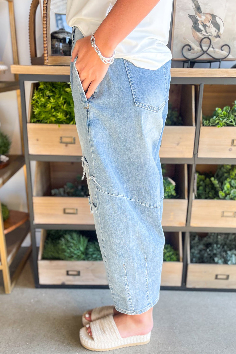 Beau Blue Light Wash Floral Pocketed High Waist Jeans