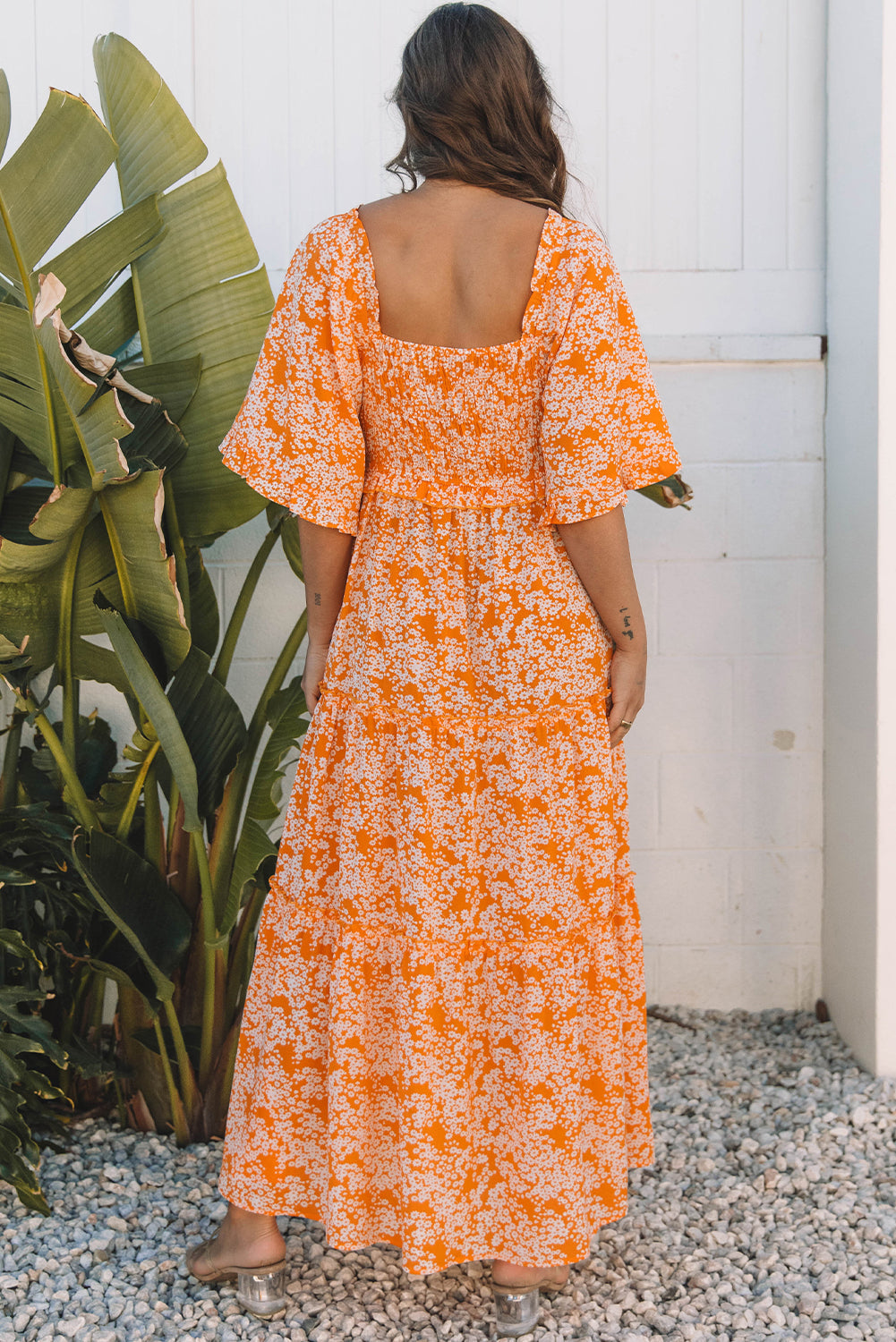 Eileen Floral V Neck Wide Sleeve Maxi Dress-1