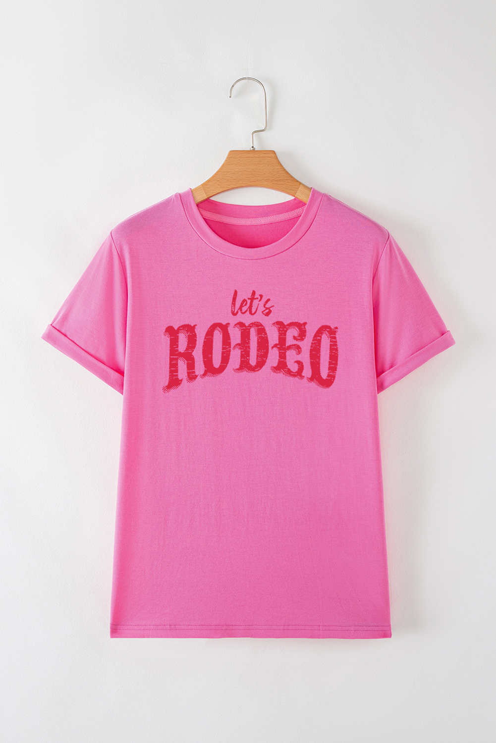 Rose Red Lets Rodeo Crew Neck Graphic Tee