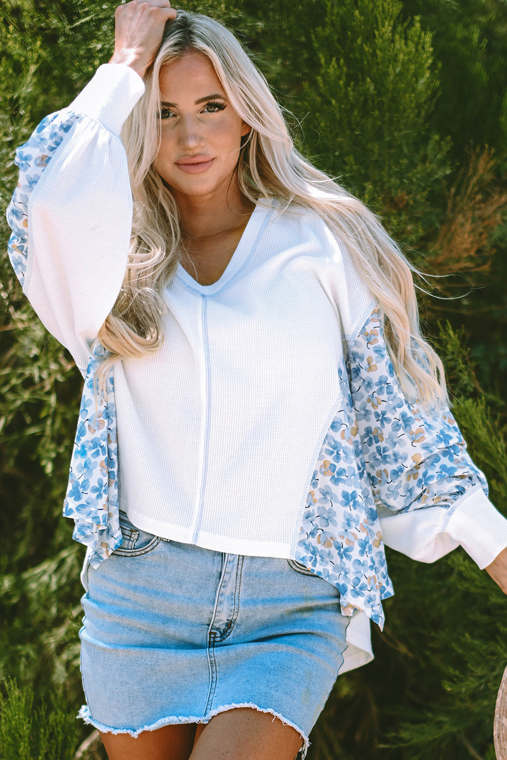 Eliana Floral Patchwork V Neck Blouse-0