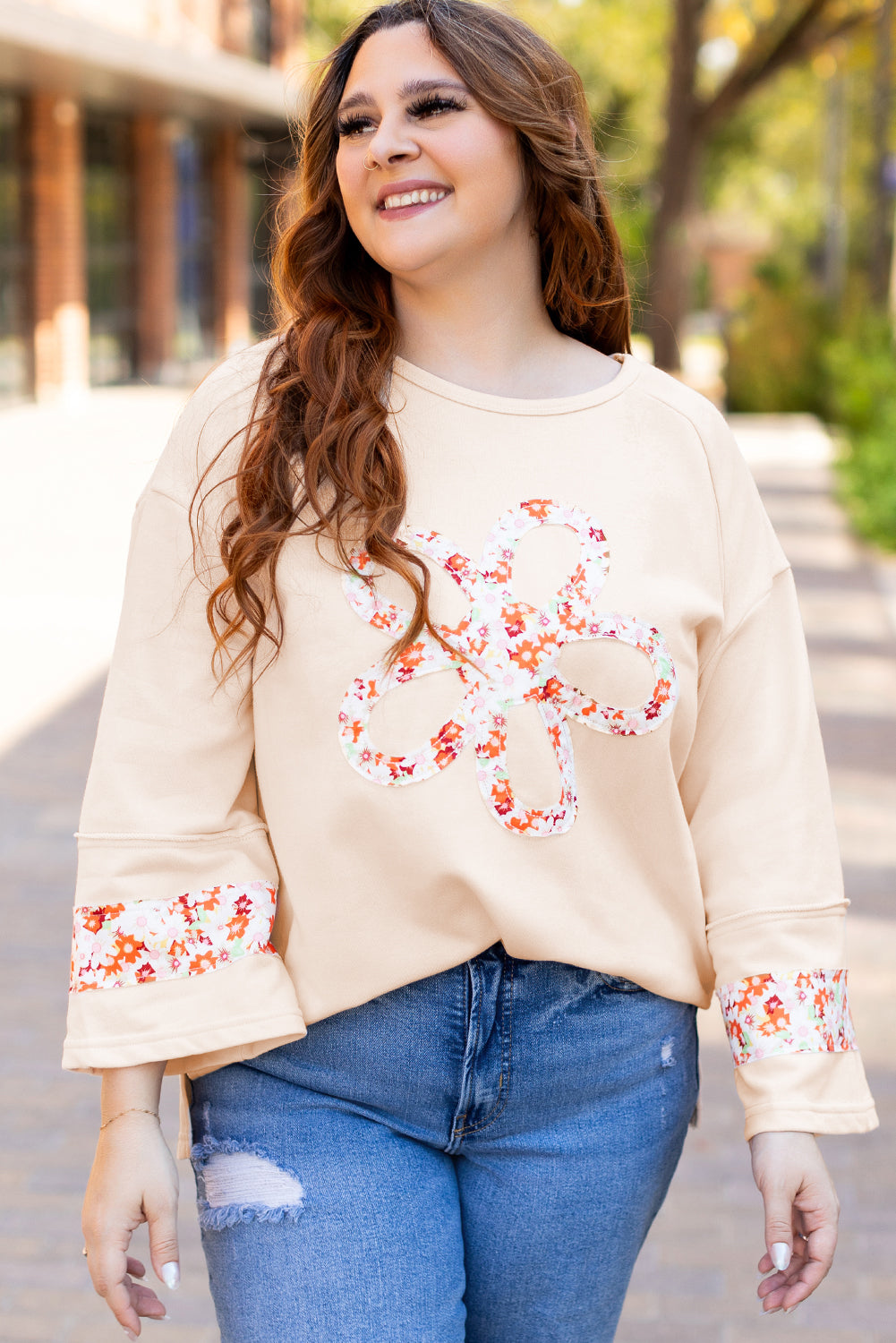 Harmony Plus Size Flower Patched Top-0