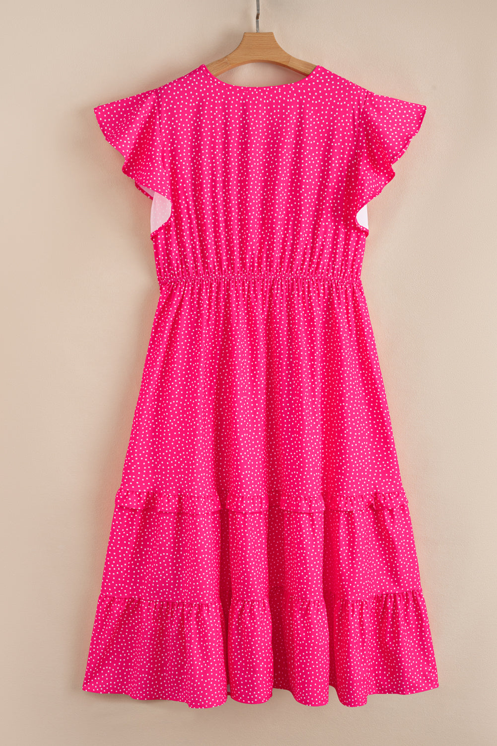 Rose Polka Dot Print Ruffle Smocked High Waist Plus Midi Dress