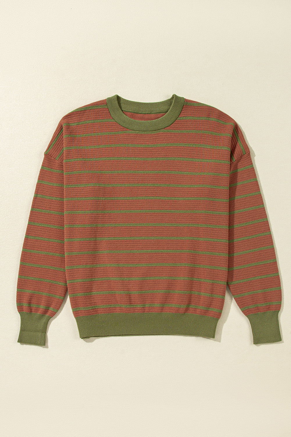 Briar Stripe Trimmed Round Neck Loose Sweater-5