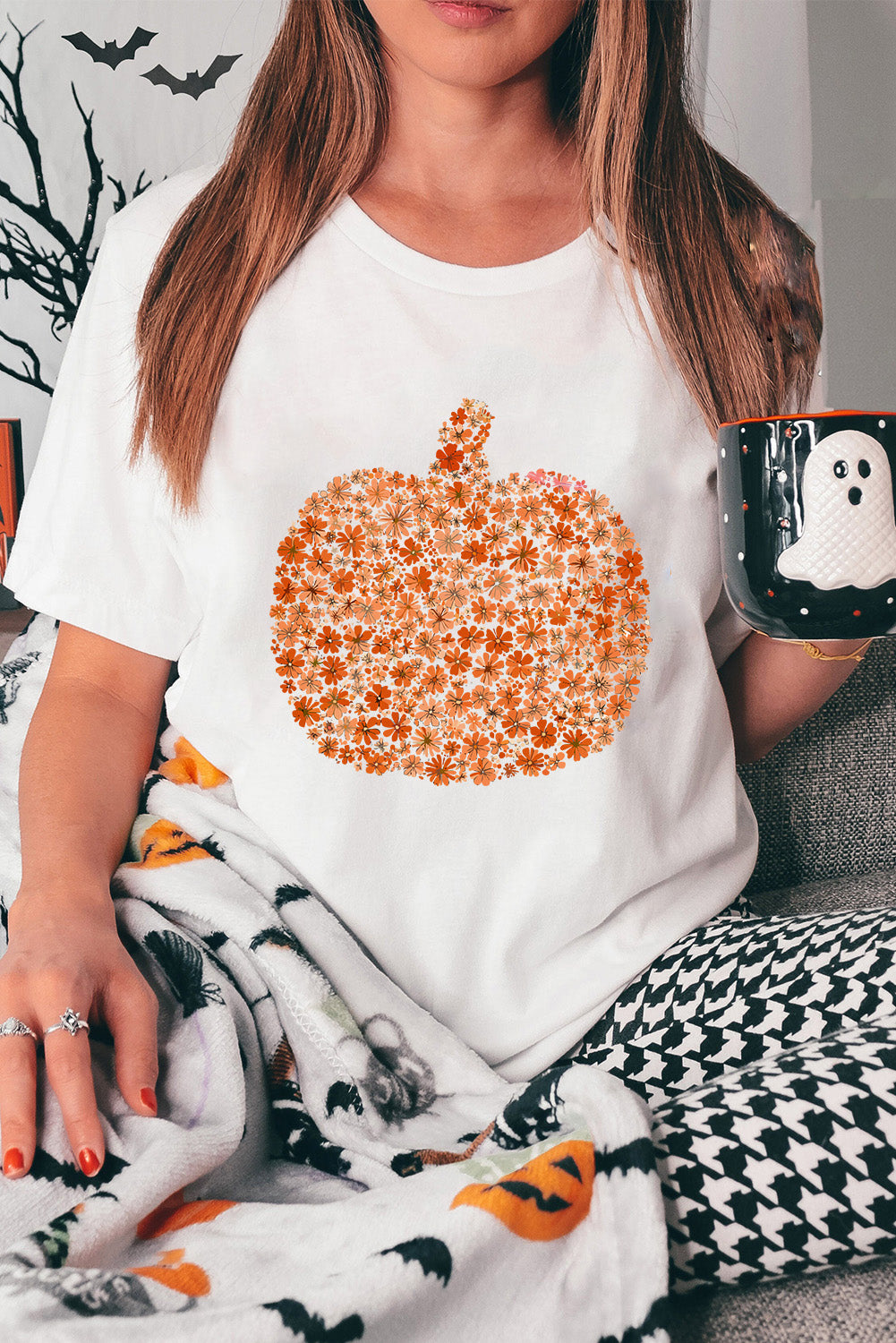 White Floral Pumpkin Custom Graphic Tee