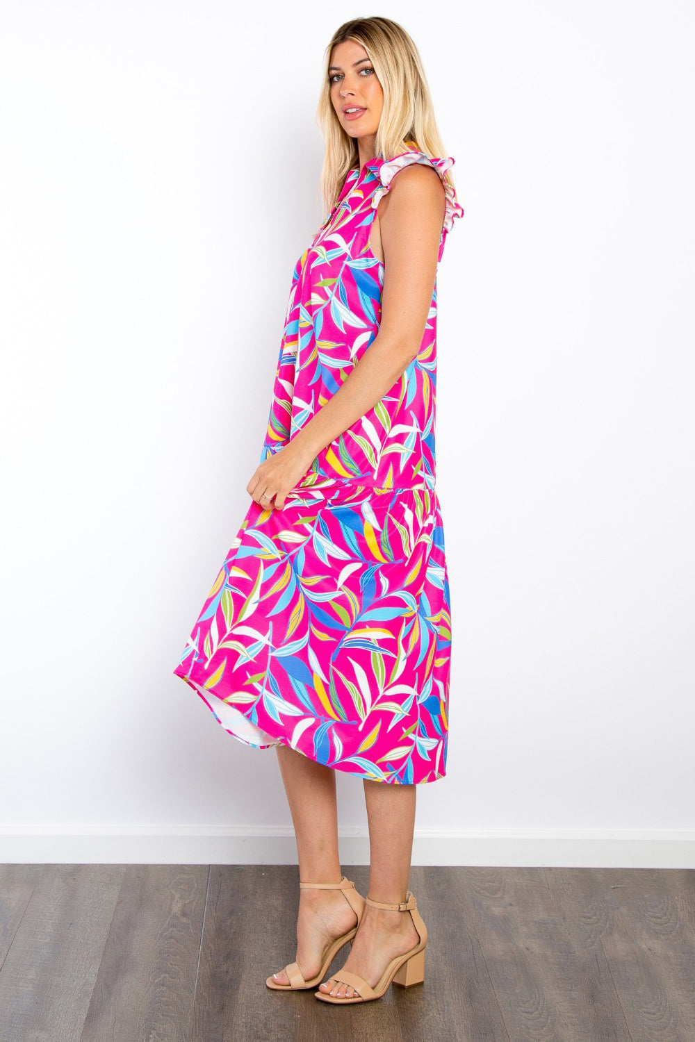 Be Stage Print Ruffled Midi Dress with Pockets-2