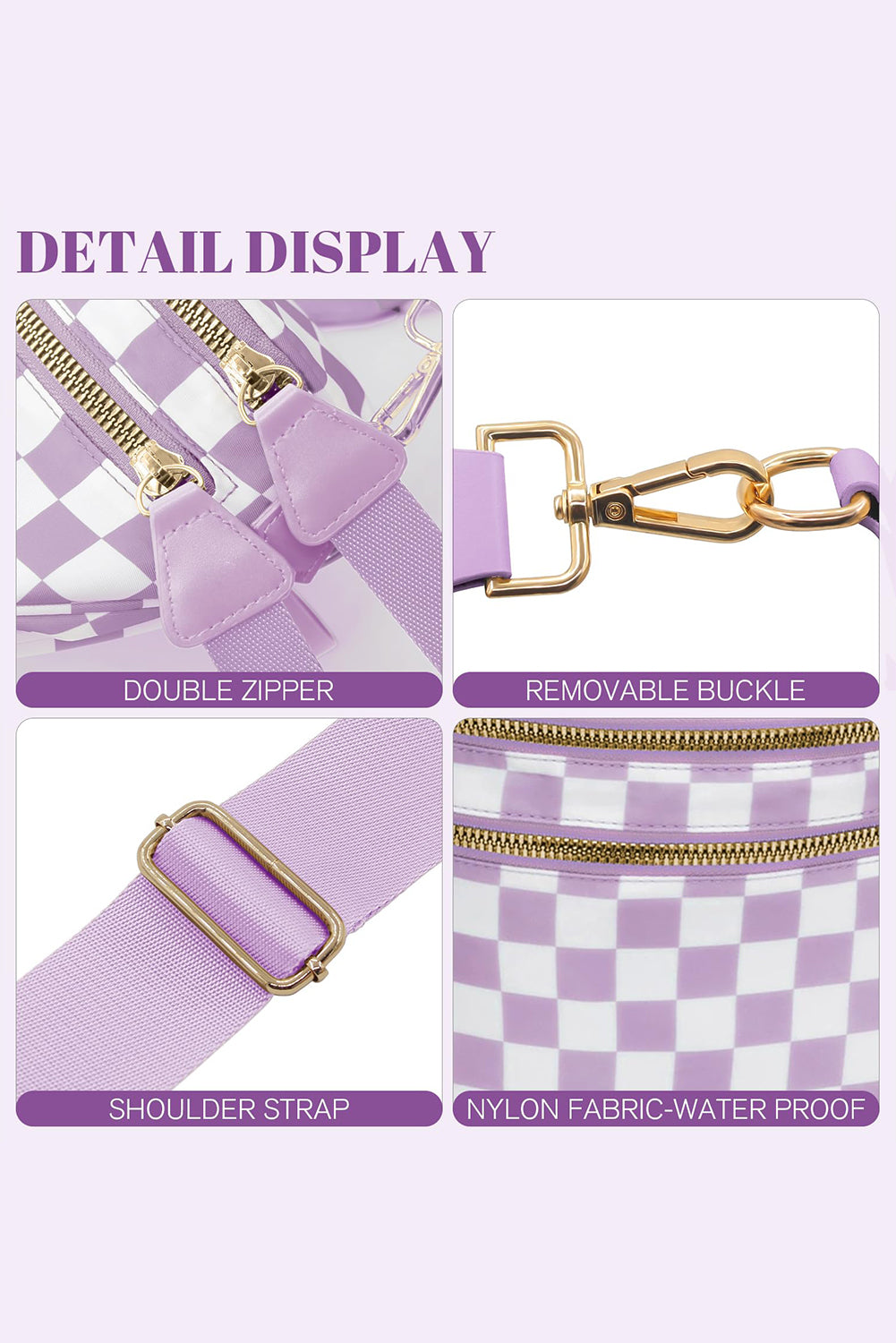 Phalaenopsis Checkered Print Wide Strap Large Crossbody Bag