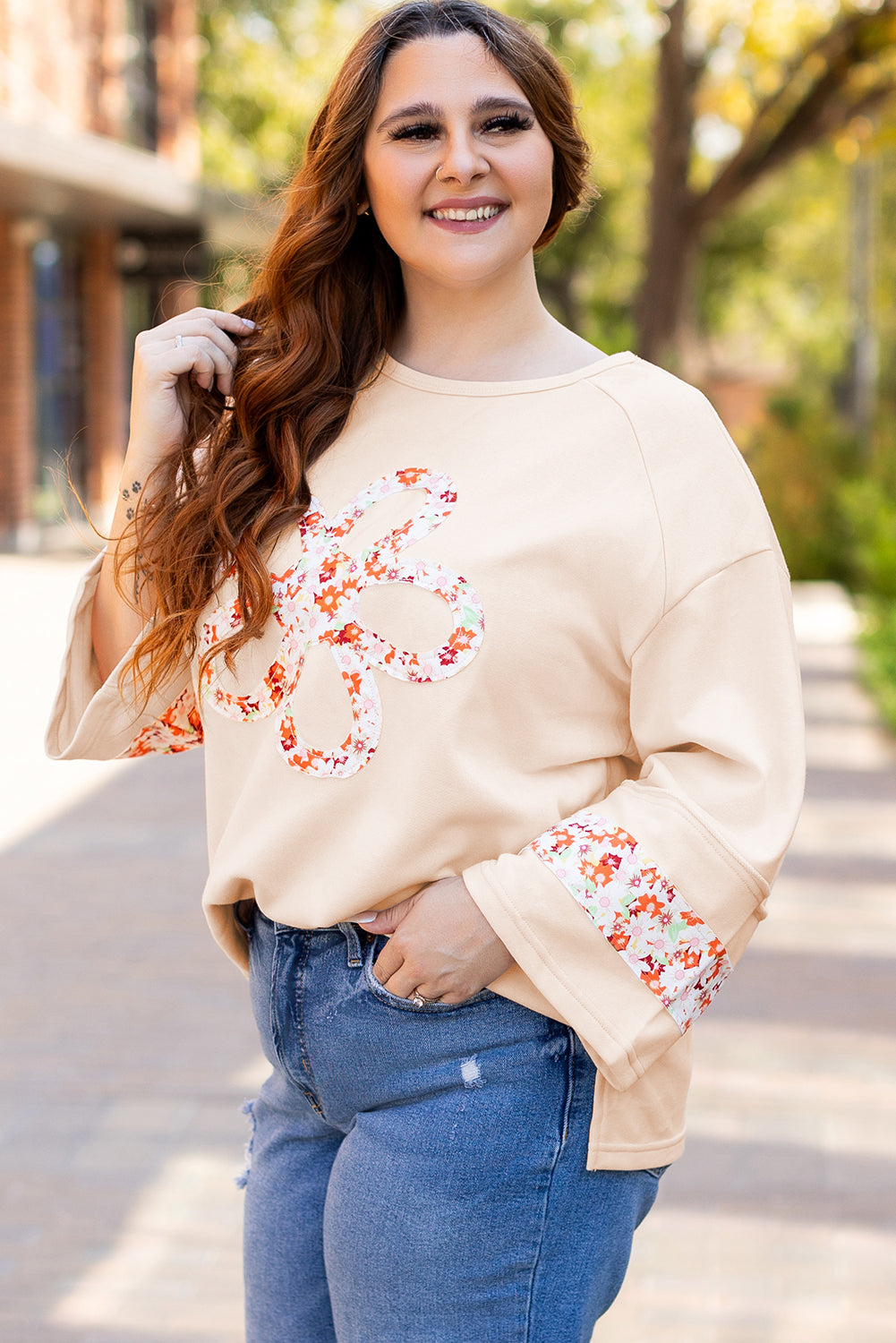 Harmony Plus Size Flower Patched Top-3