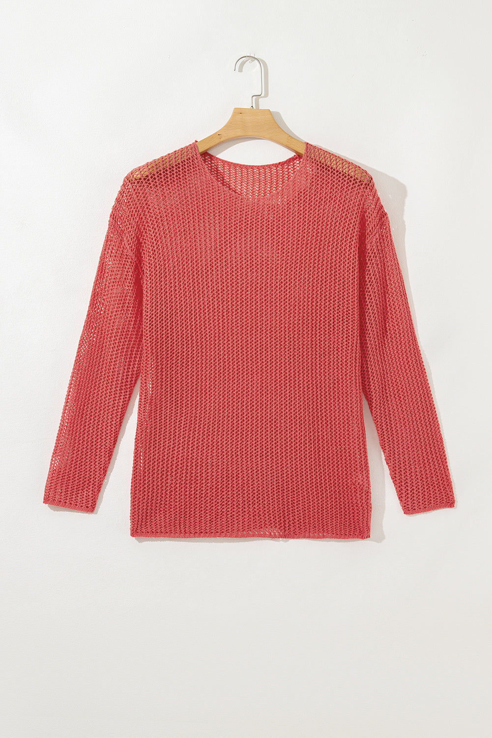 Coral Crochet Hollow-out Knit Sweater