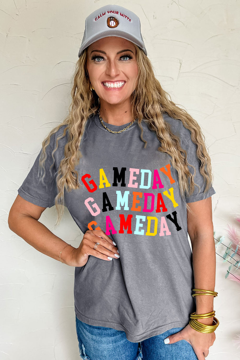 Gray GAMEDAY Letter Crewneck T Shirt