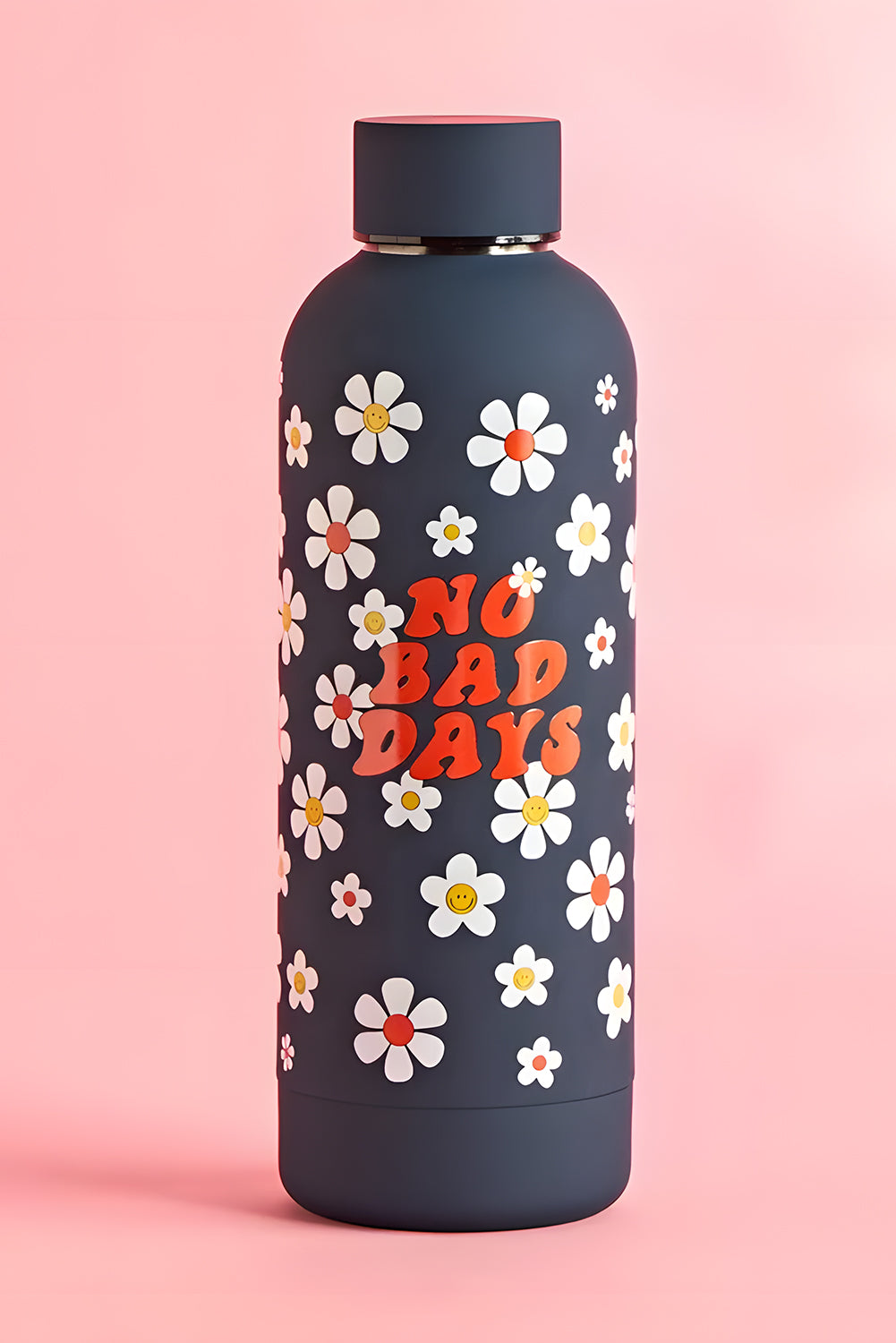 Navy Blue Floral No Bad Days Stainless Steel Water Bottle