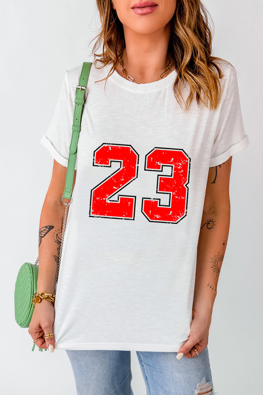 White Number 23 Print Graphic T Shirt
