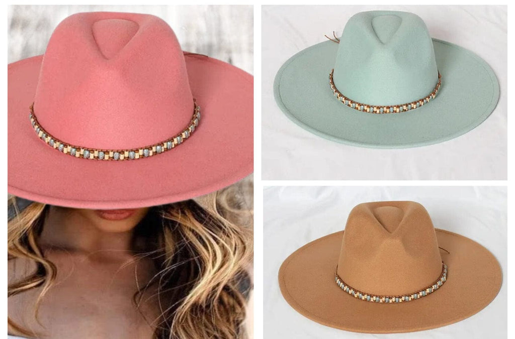 Beaded Stiff Fedora Hat-0