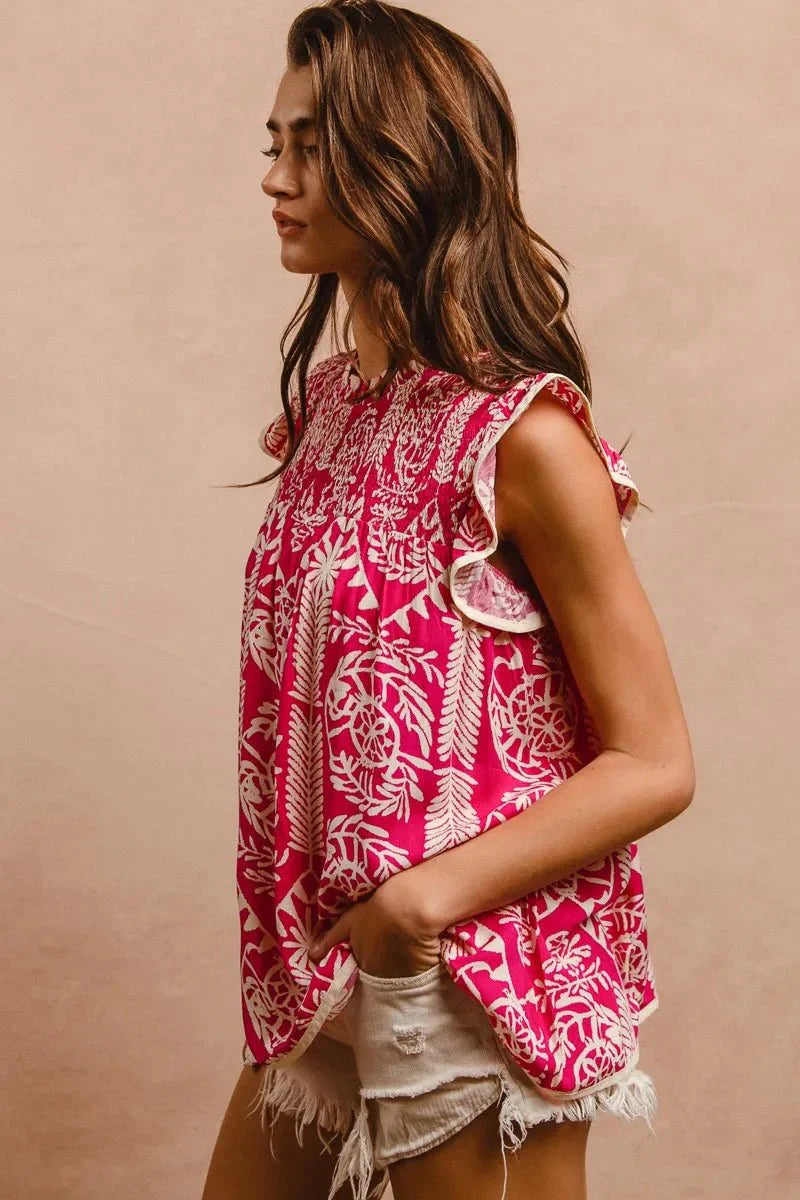 BiBi Printed Ruffle Sleeve Top-3