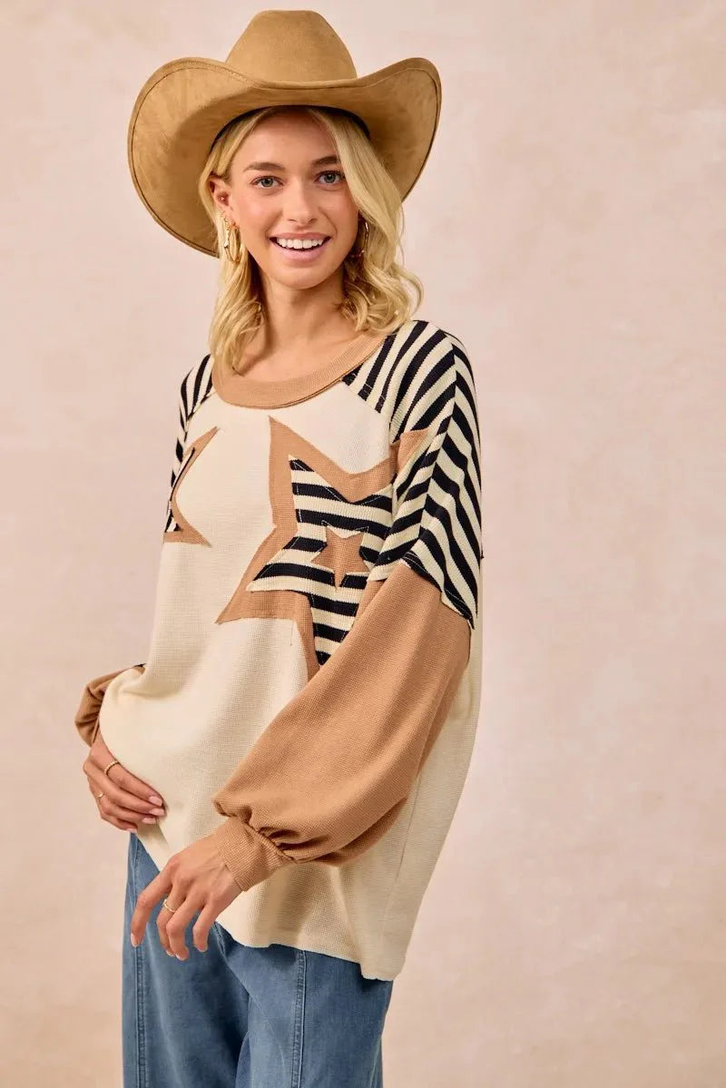 BiBi Star Patchwork Mixed Long Sleeve Top-0