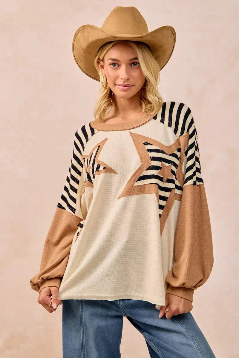 BiBi Star Patchwork Mixed Long Sleeve Top-4