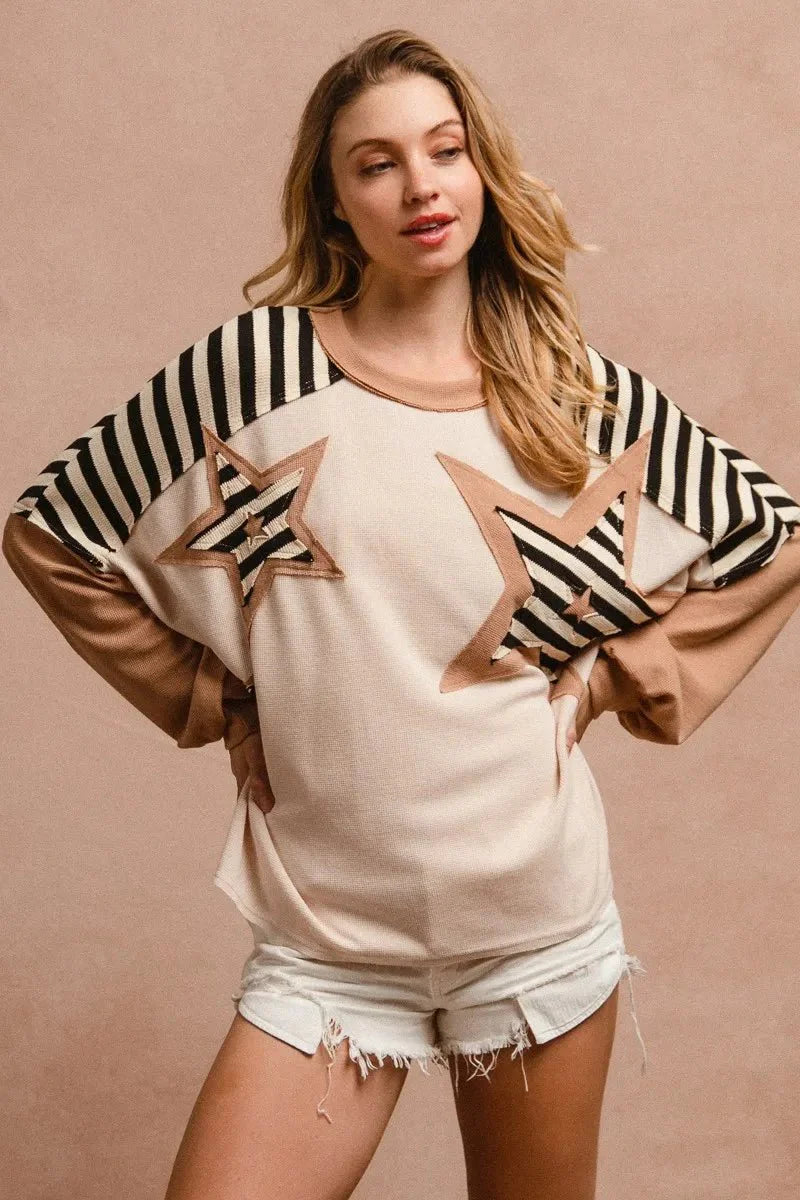 BiBi Star Patchwork Mixed Long Sleeve Top-2